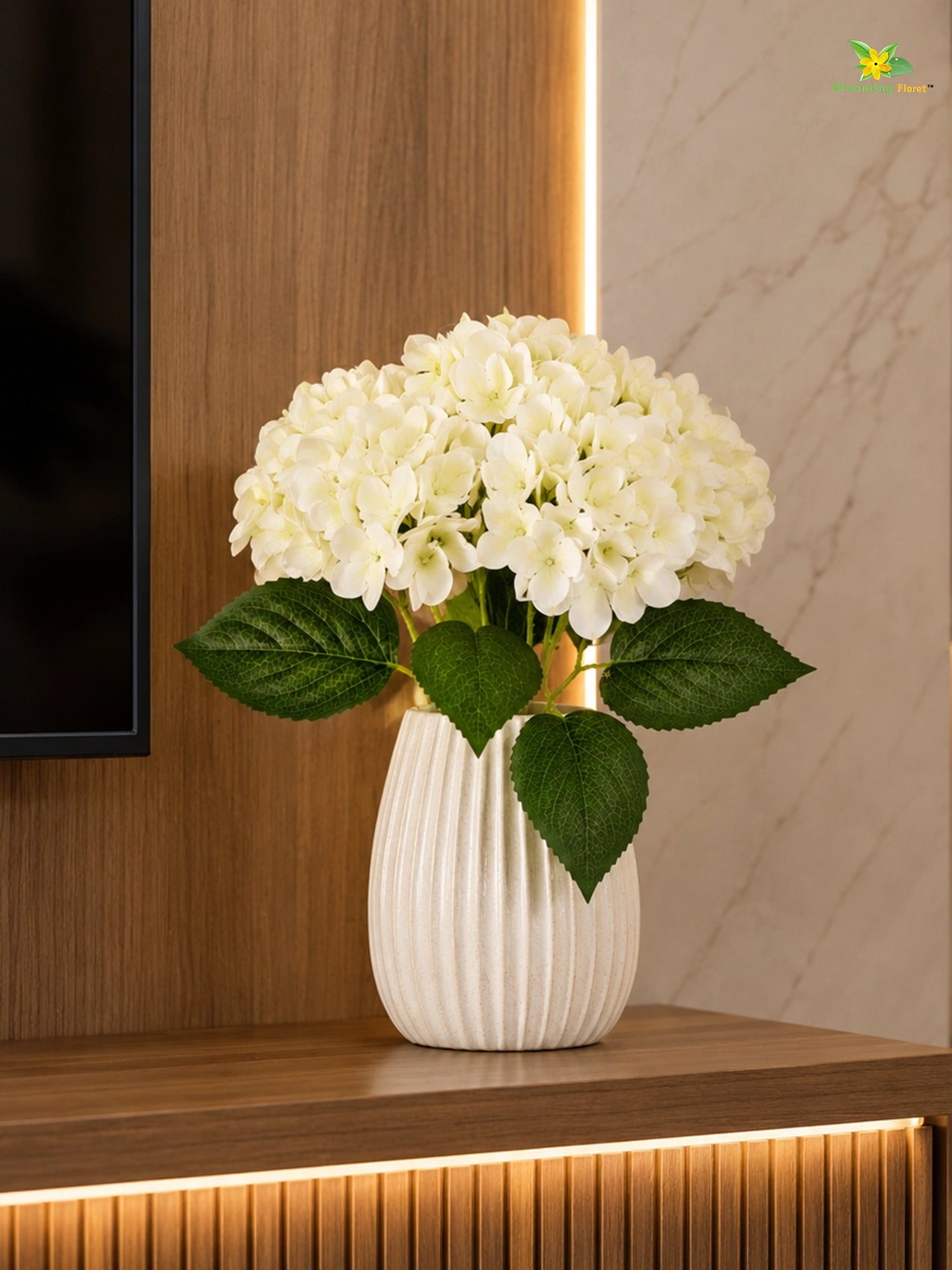 Artificial Hydrangea Flower Bunch | Off White | 42 cm