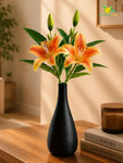 Artificial Lily Flower Stick | Yellow & Orange | 35 cm | Set of 2