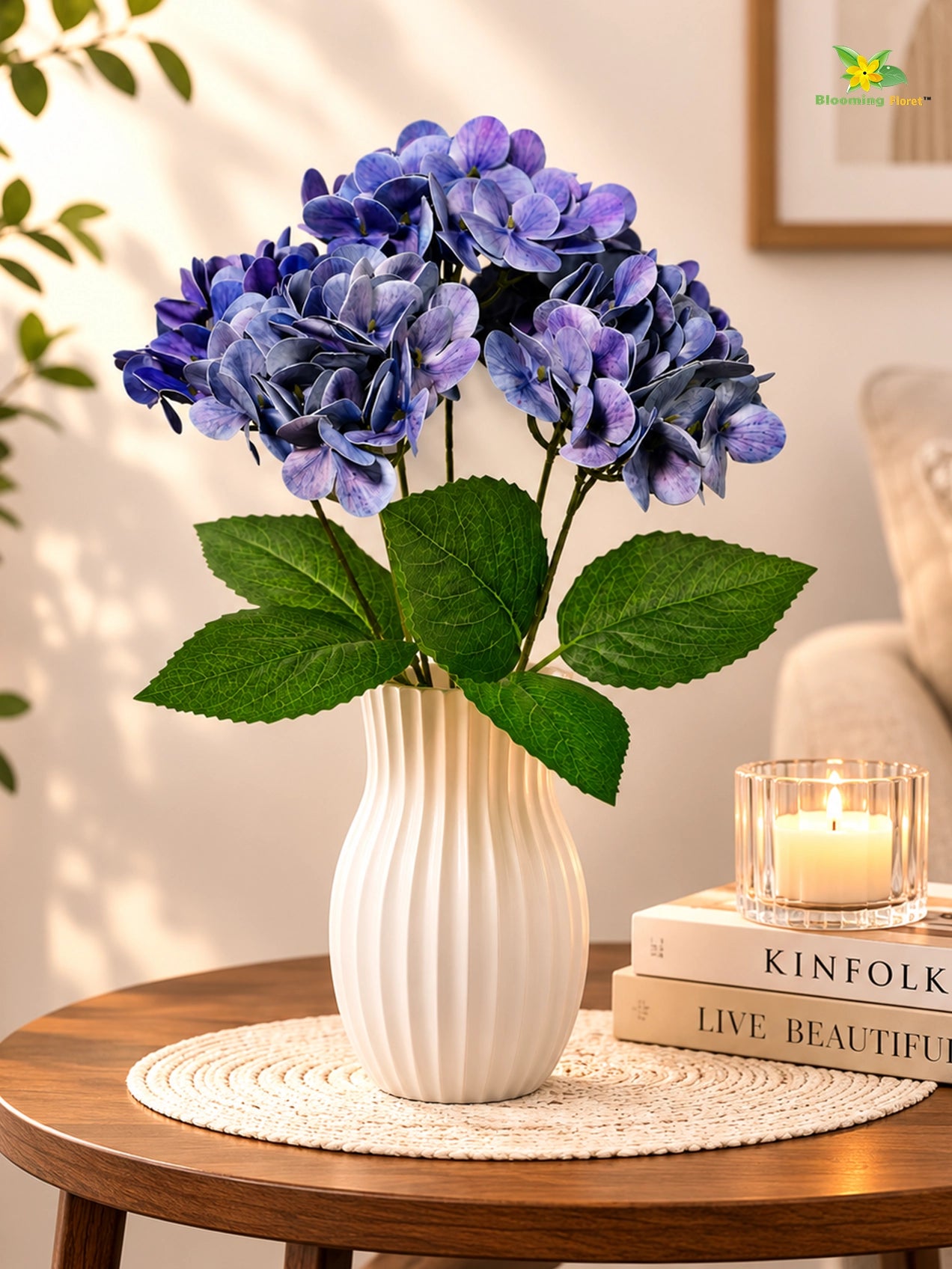 Artificial Hydrangea Flower Bunch | Blue | 42 cm