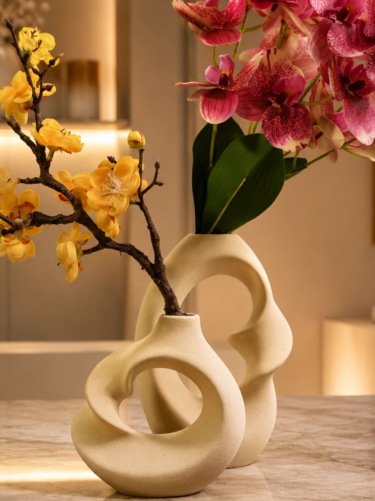 Twist Craft Ceramic Vase | White | 14 cm, 20 cm | Set of 2