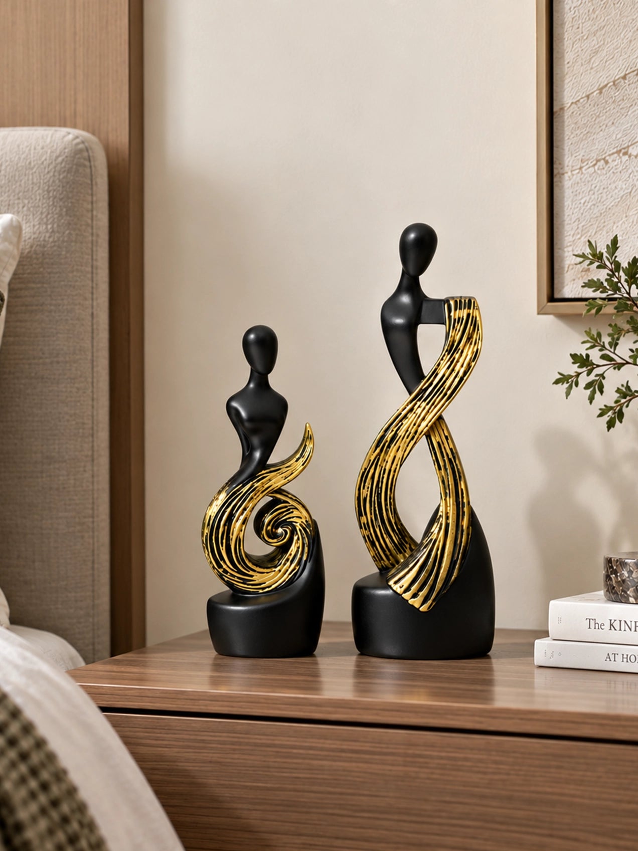 Serene Abstract Black & Gold Figures | 29 cm, 24 cm | Set of 2