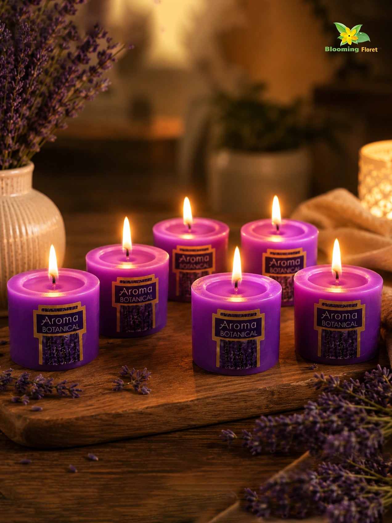 Lavender Scented Pillar Candles | 5 cm | Set of 2, 6 Pcs