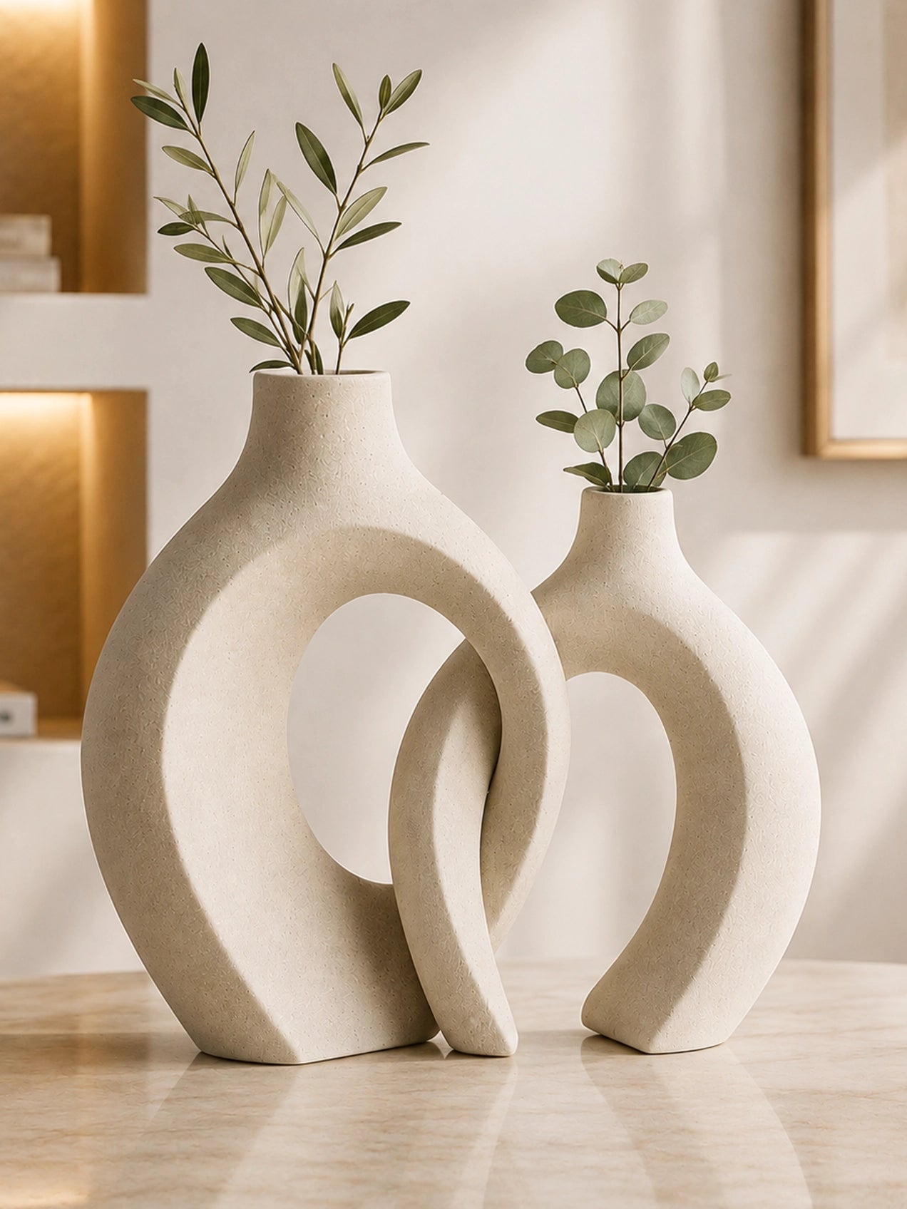 Harmony Loop Ceramic Vases | White | 21 cm | Set of 2