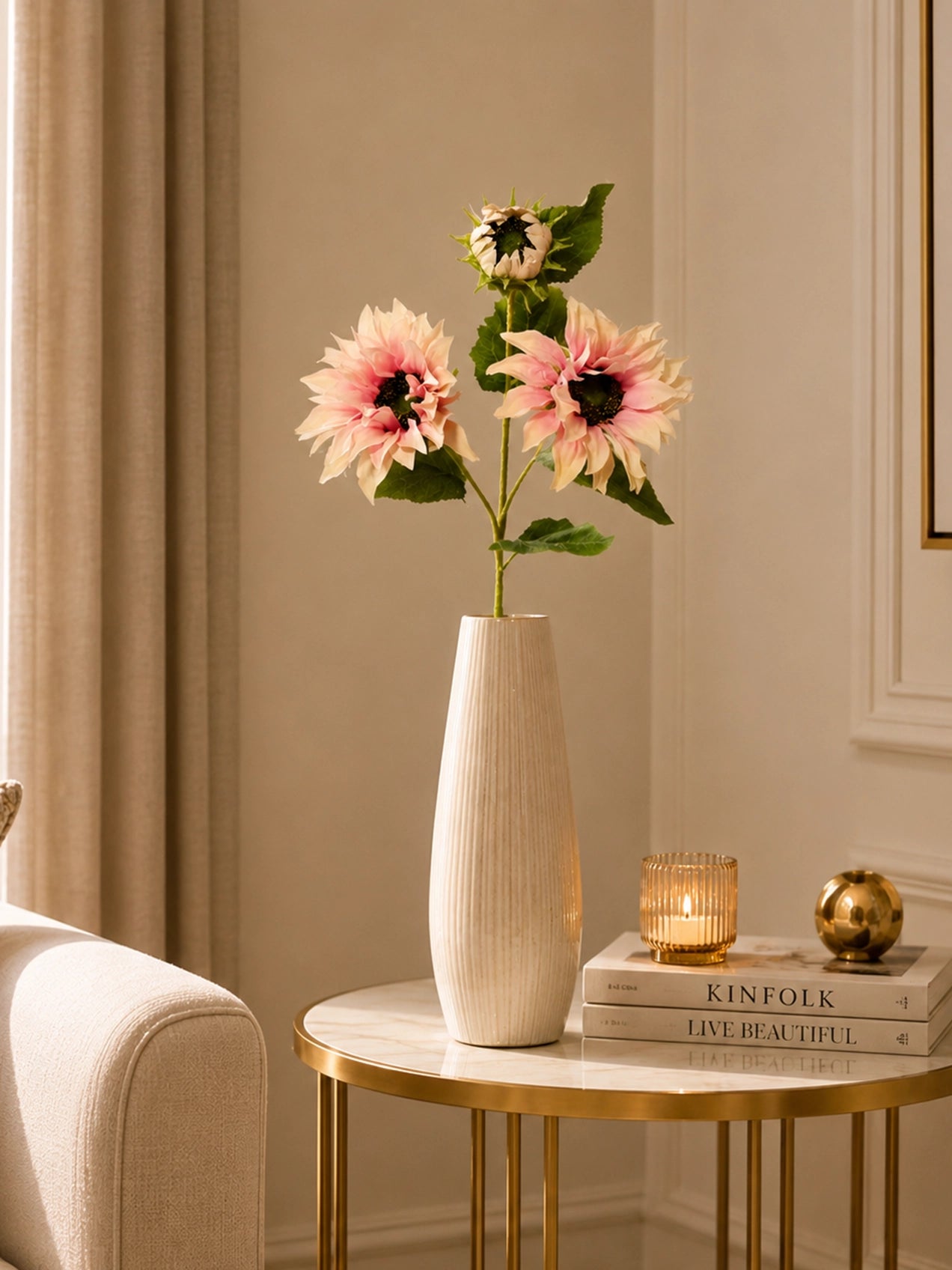 Artificial Sunflower Stick | Light Pink | 78 cm