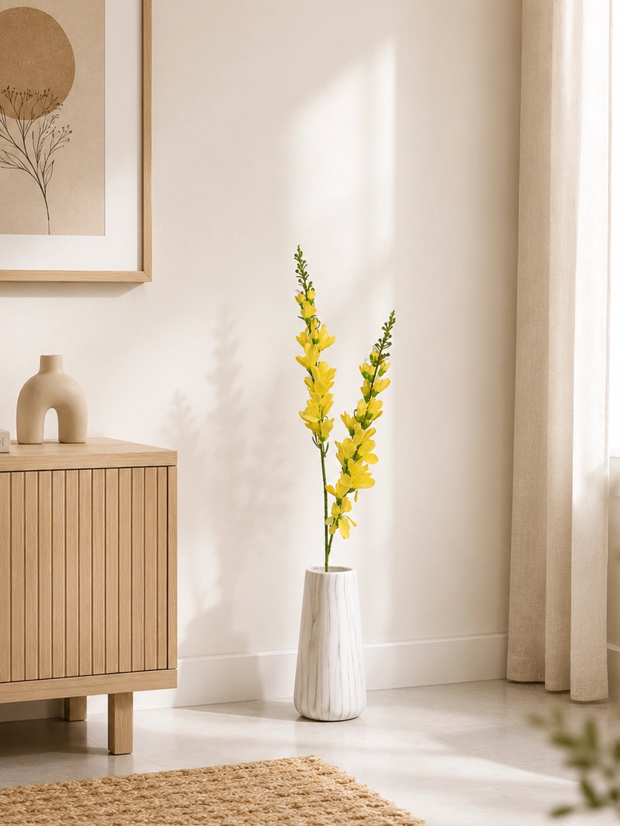Artificial Orchid Flower Stick | Yellow | 106 cm
