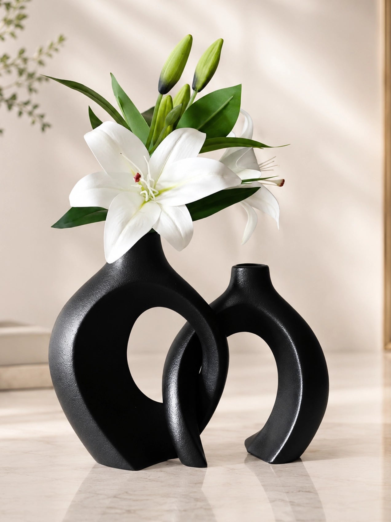 Harmony Loop Ceramic Vases | Black | 21 cm | Set of 2