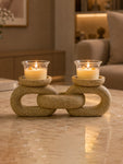 Stone Dual Candle Holder | Beige | 20 cm