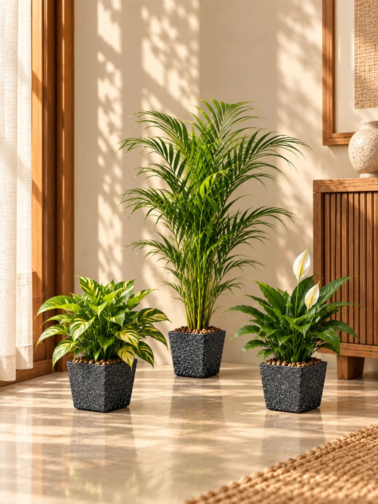 Coarse Textured Square Planter Pot | 15 cm | Set of 3