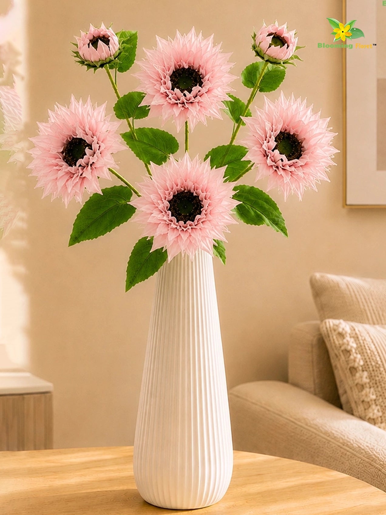 Artificial Sunflower Stick | Light Pink | 78 cm | Set of 2