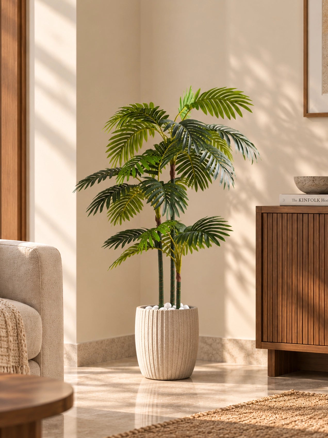 Artificial Areca Palm Plant | 105 cm | 27 Leaves | 3 Stem | With Basic Pot