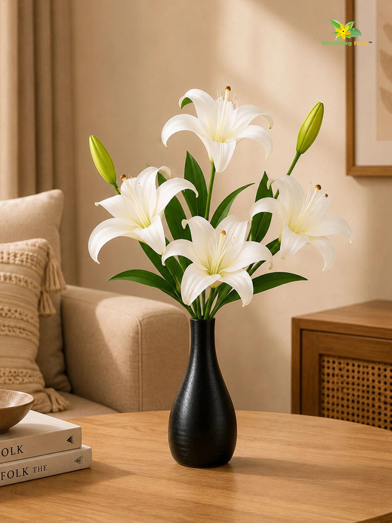 Artificial Lily Flower Stick | White | 35 cm | Set of 2