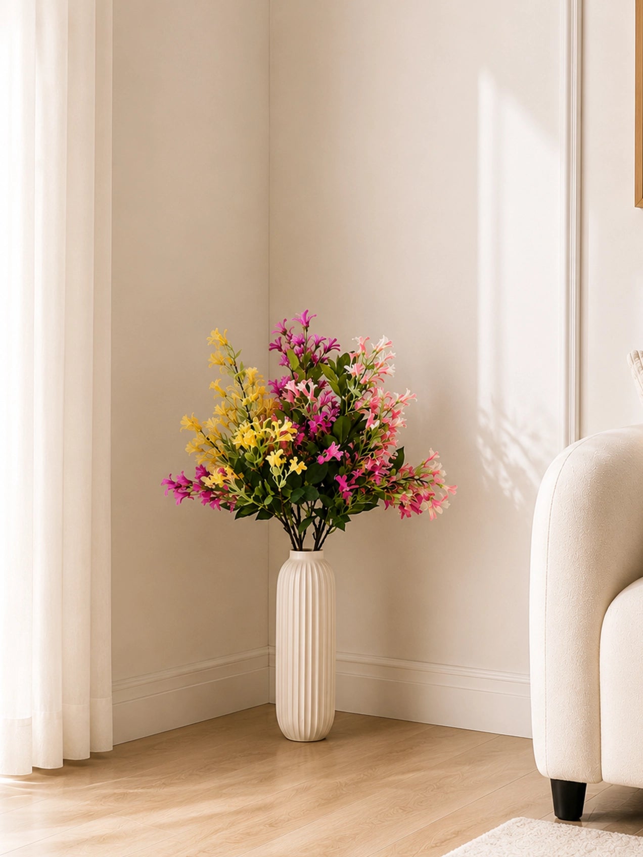 Japanese Honeysuckle Flower Bunch | Light Pink, Yellow and Dark Pink | 90 cm