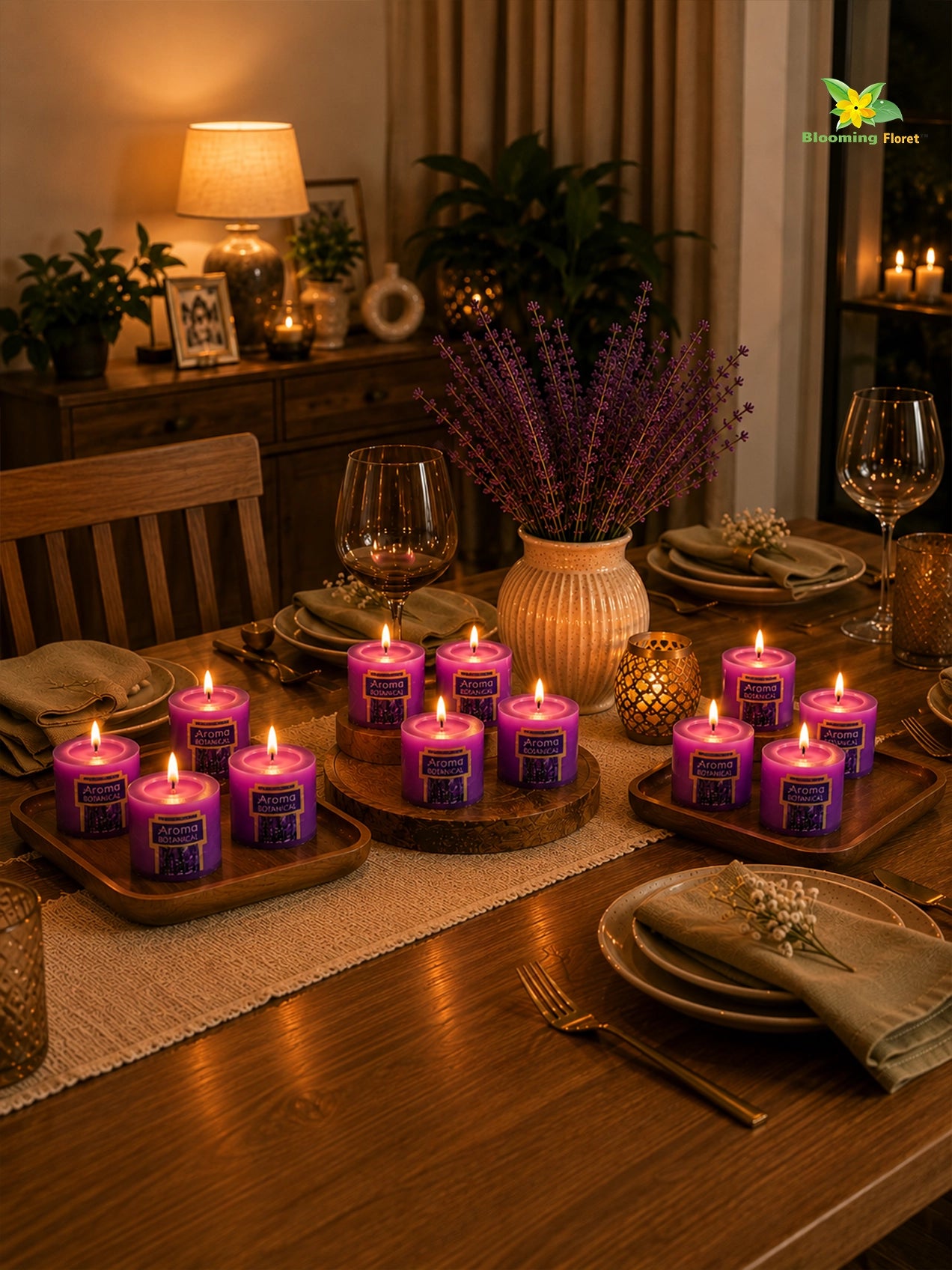 Lavender Scented Pillar Candles | 5 cm | Set of 4, 12 Pcs