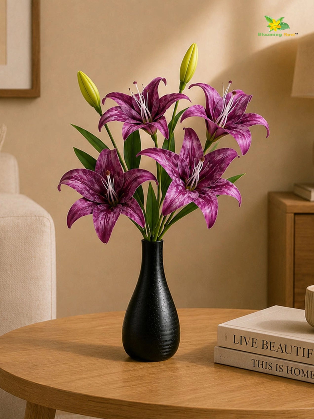 Artificial Lily Flower Stick | Purple | 35 cm | Set of 2
