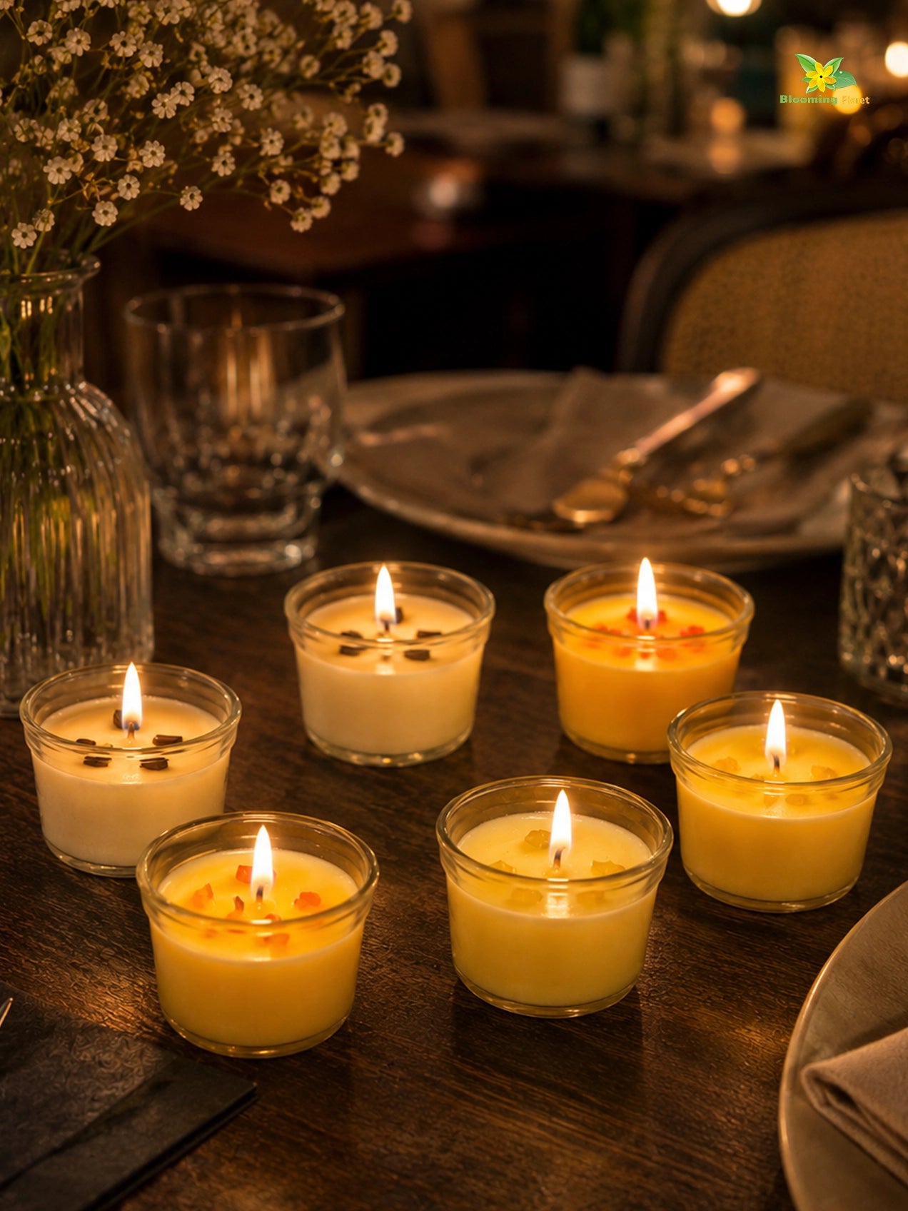 Lavender, Rose, Vanilla - Glass Candle  | 5 cm | Set of 3, 6 Pcs