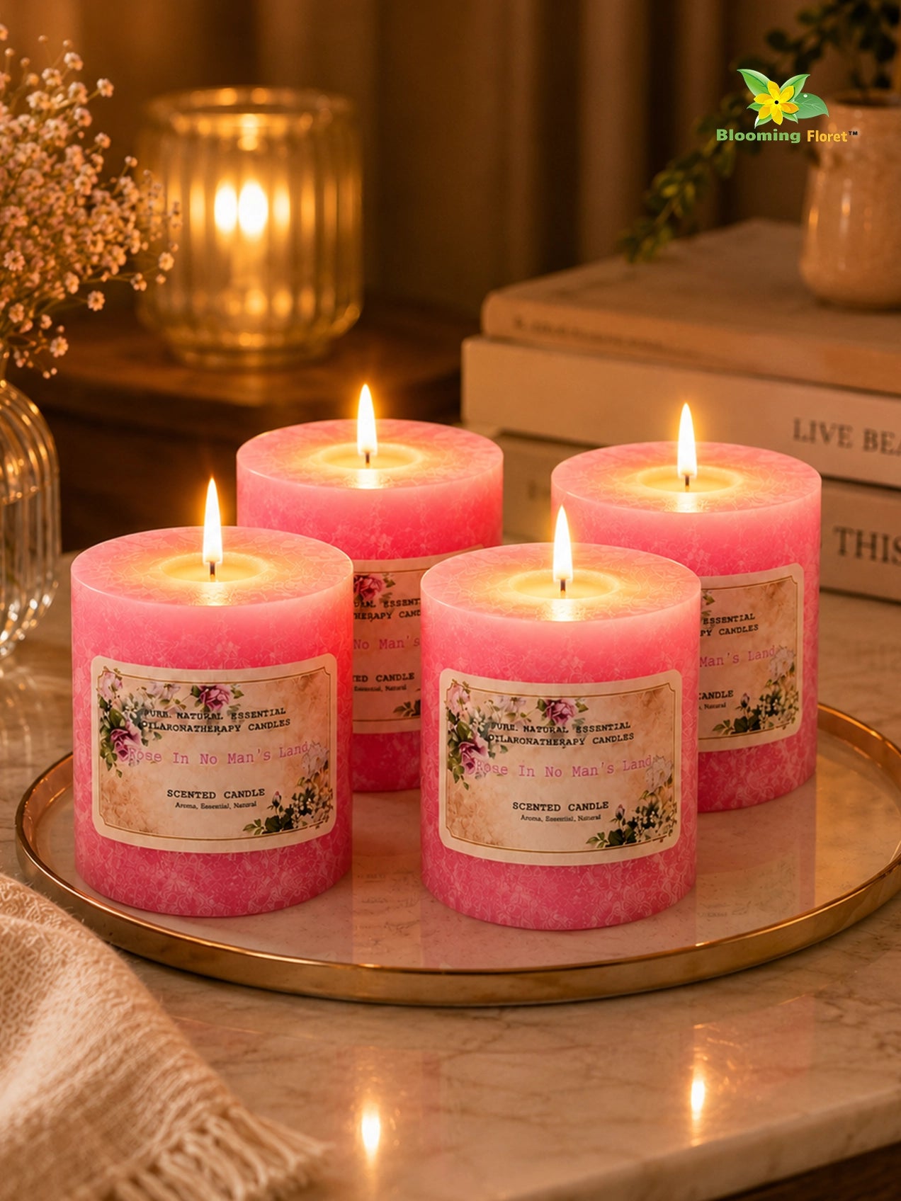 Rose Men's Scented Pillar Candle | 8 cm | Set of 4