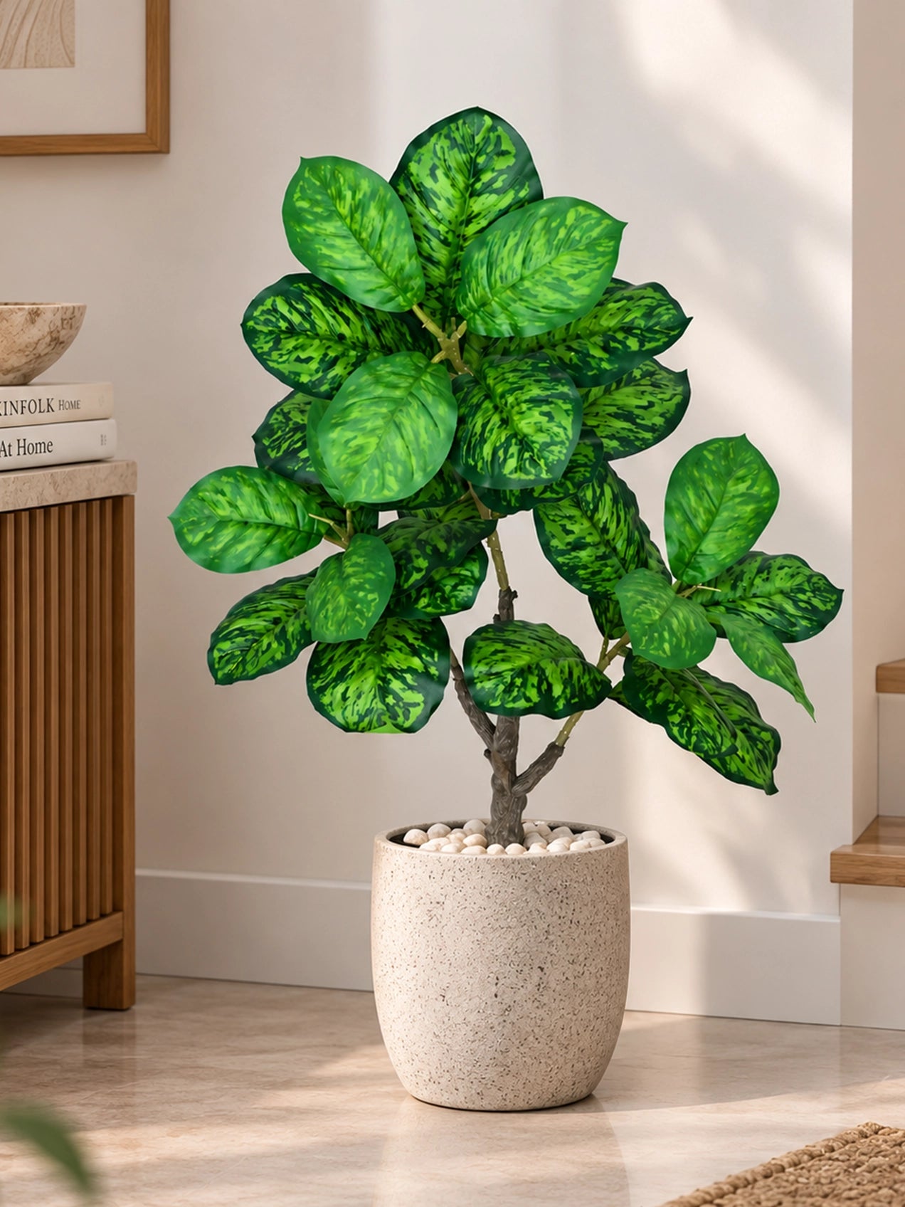 Artificial Dieffenbachia Seguine Plant | 90 cm | 33 Leaves | With Basic Pot