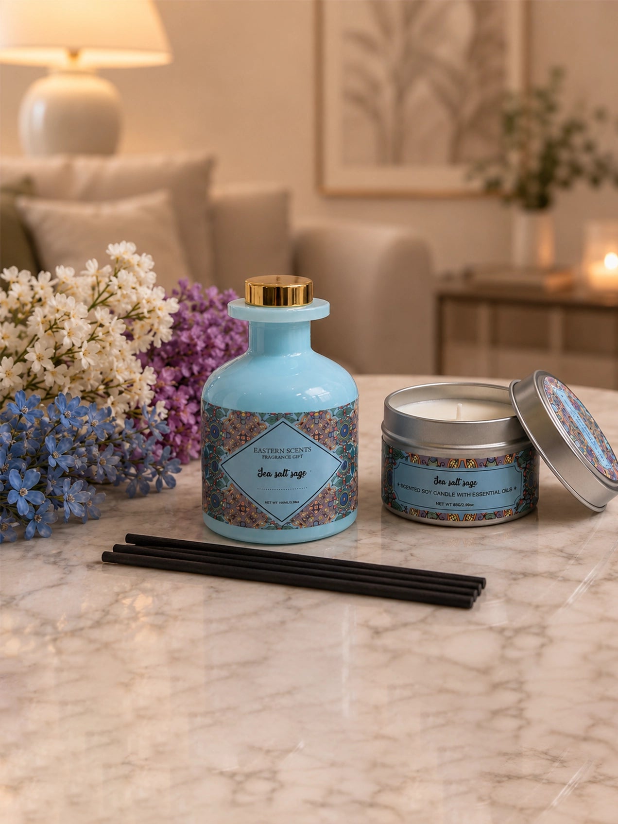 Sea Salt Sage Premium Candle & Diffuser Set with Magnolia Kobus