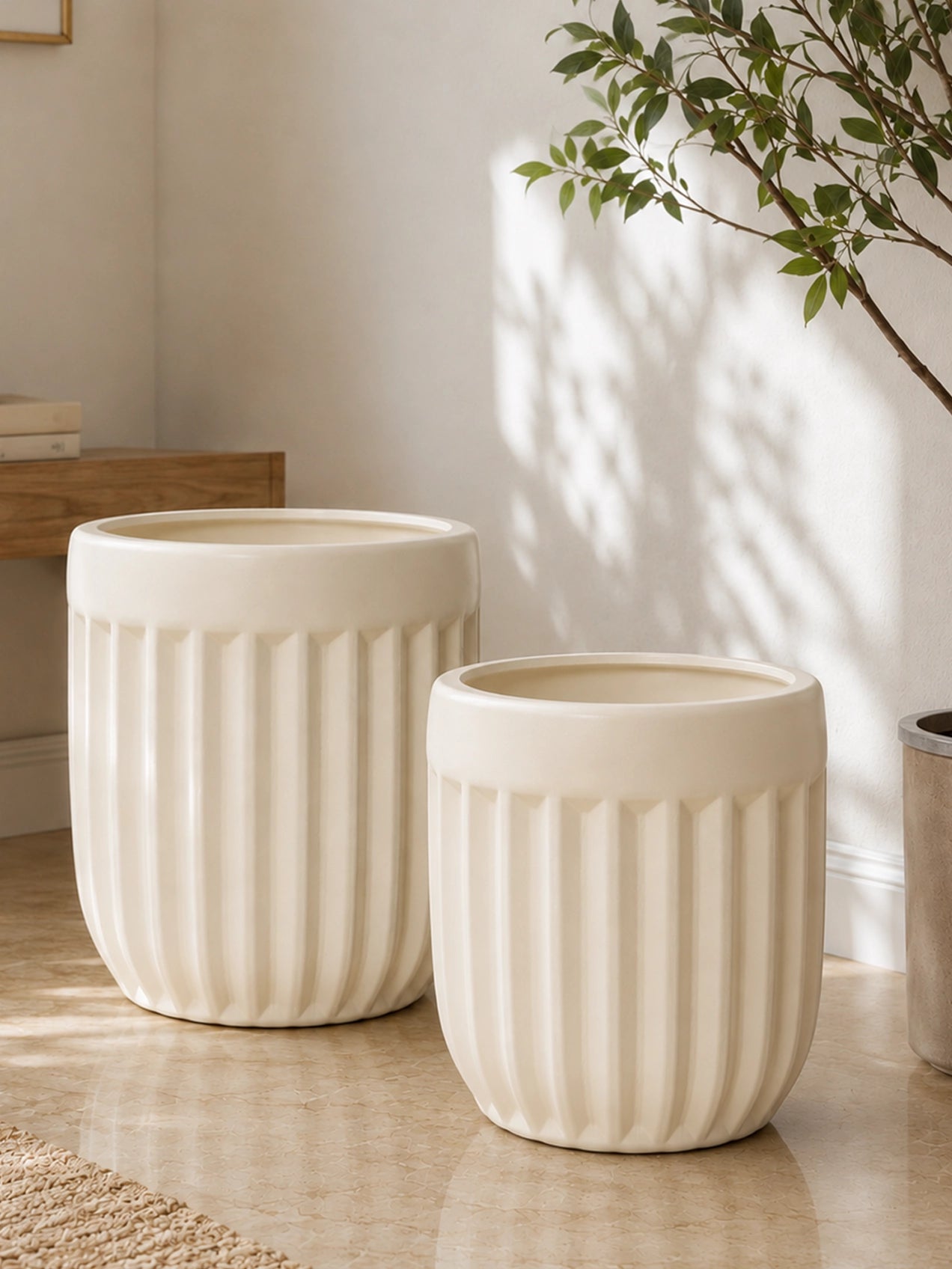 Ribbed Planter Set | Off White | 31 cm and 26 cm