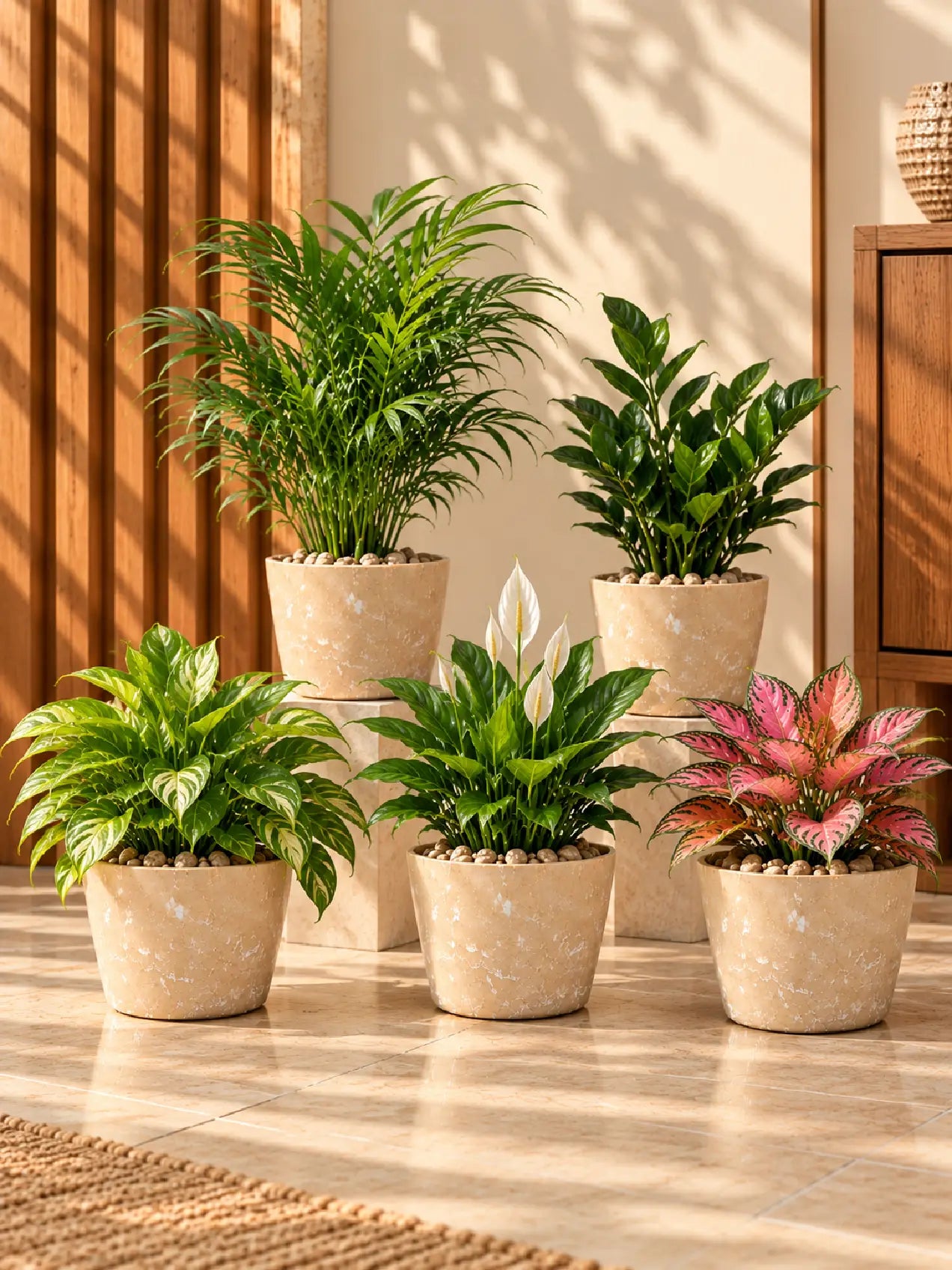 Modern Grace Poly Planter | Brown | 15 cm | Set of 5