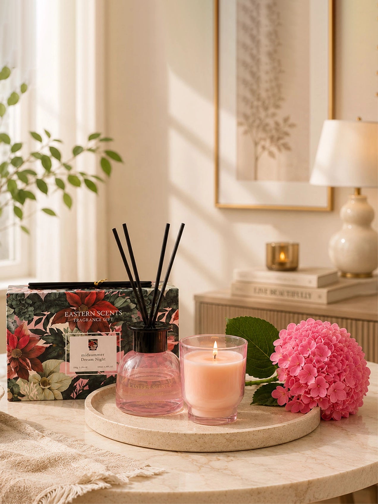 Midsummer Dream Candle & Diffuser Set with Rose Red Hydrangea