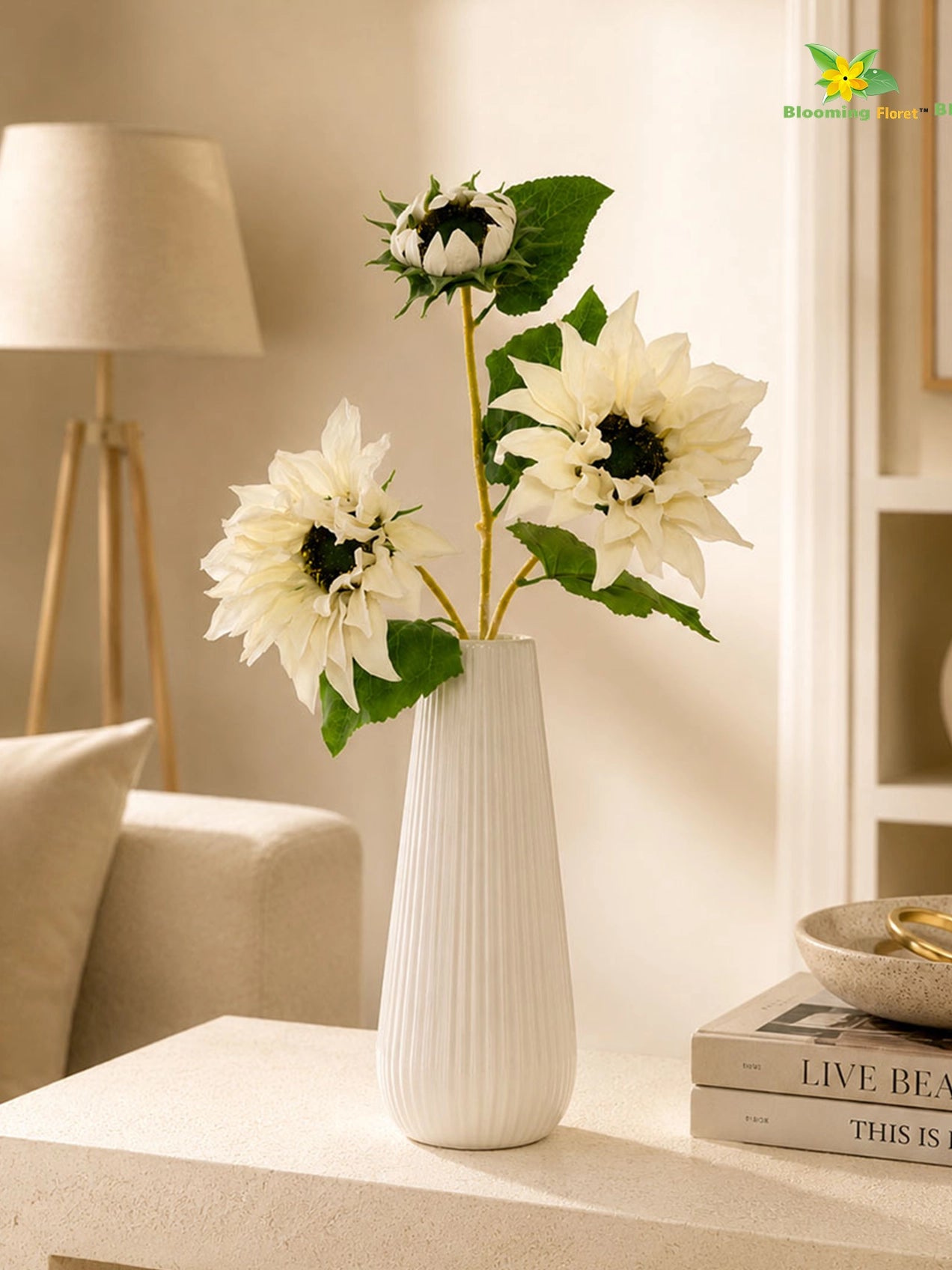 Artificial Sunflower Stick | Off White | 78 cm