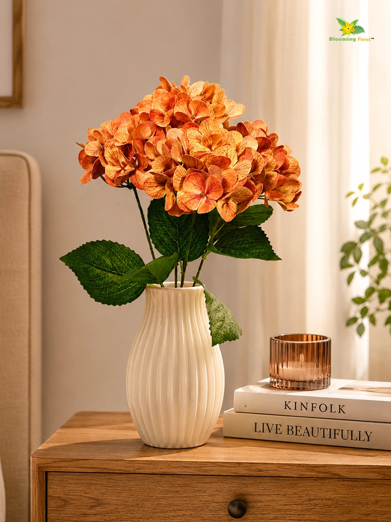 Artificial Hydrangea Flower Bunch | Light Brown | 42 cm