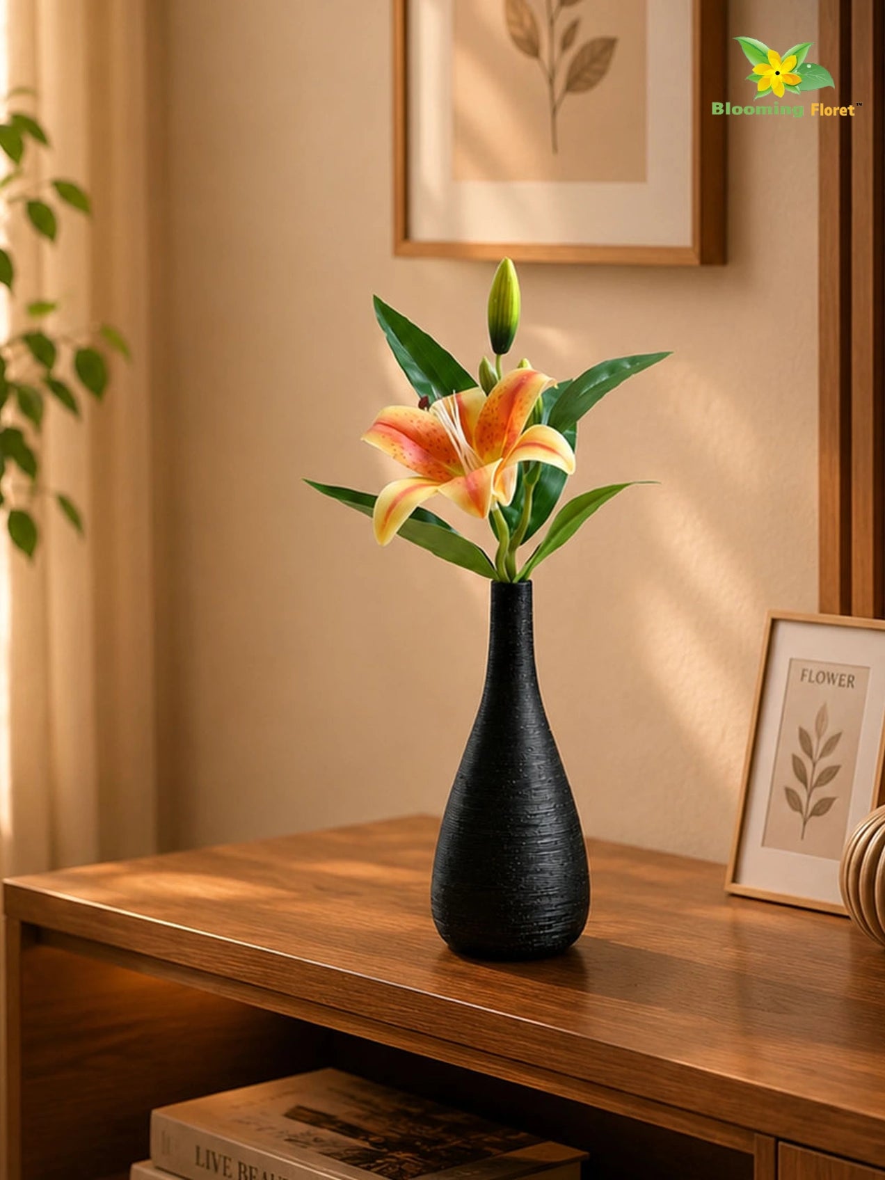 Artificial Lily Flower Stick | Yellow, Orange | 35 cm
