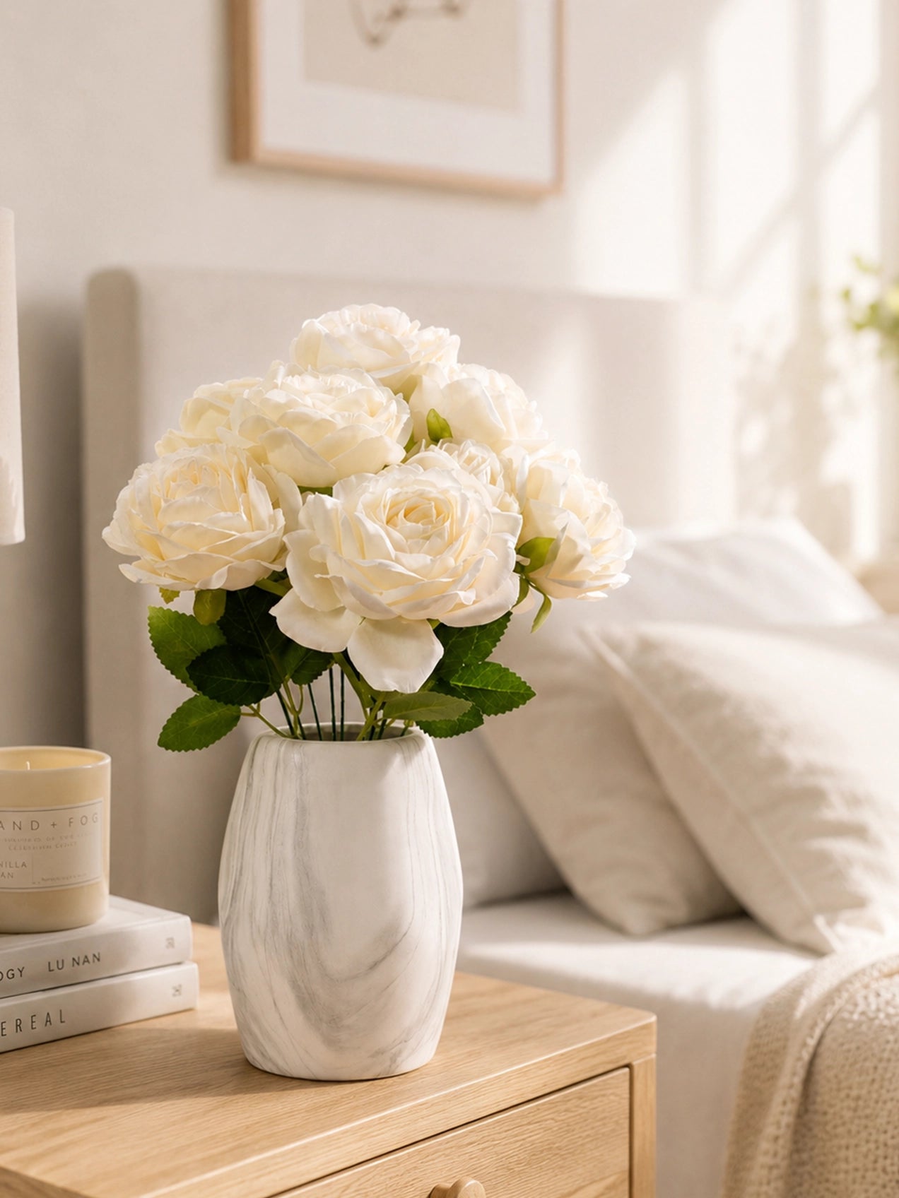 Artificial Rose Flower Bunch | White | 40 cm