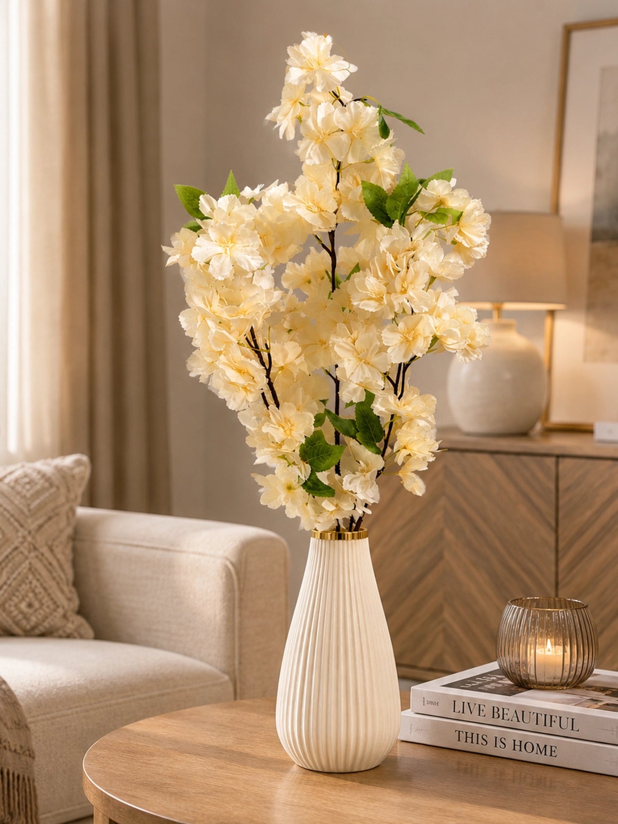 Cherry Blossom Flower Bunch | Peach | 65 cm