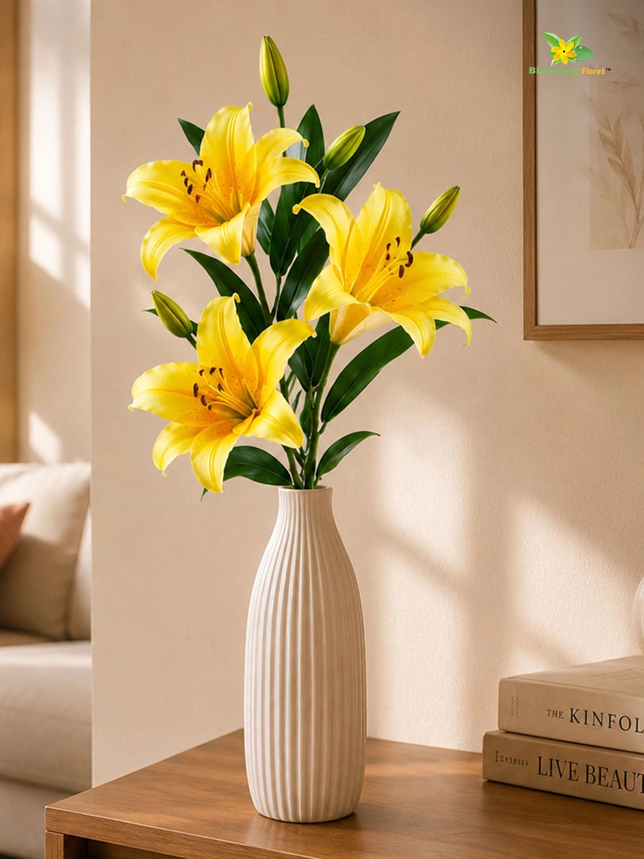 Artificial Lily Flower Stick | Yellow | 78 cm