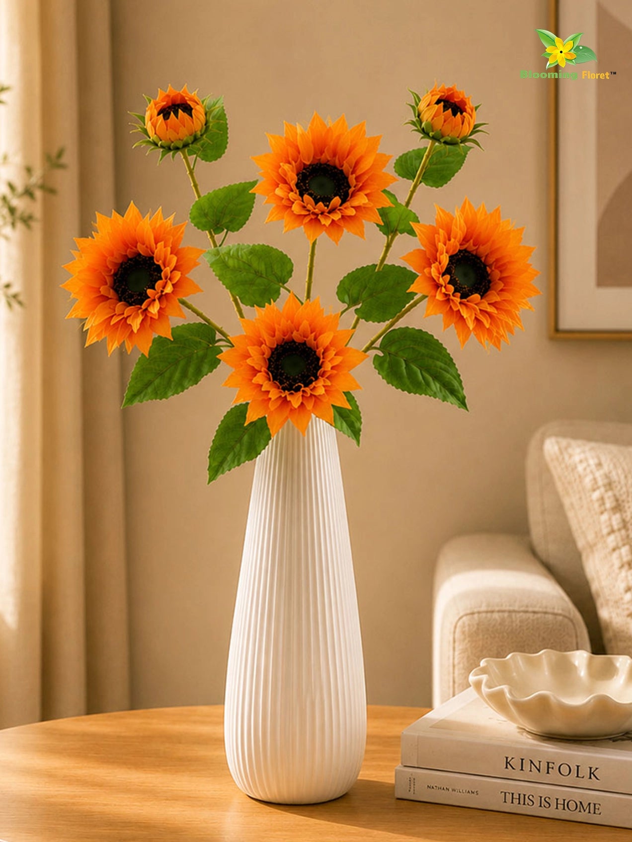 Artificial Sunflower Stick | Orange | 78 cm | Set of 2