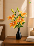 Artificial Lily Flower Stick | Orange | 35 cm | Set of 2