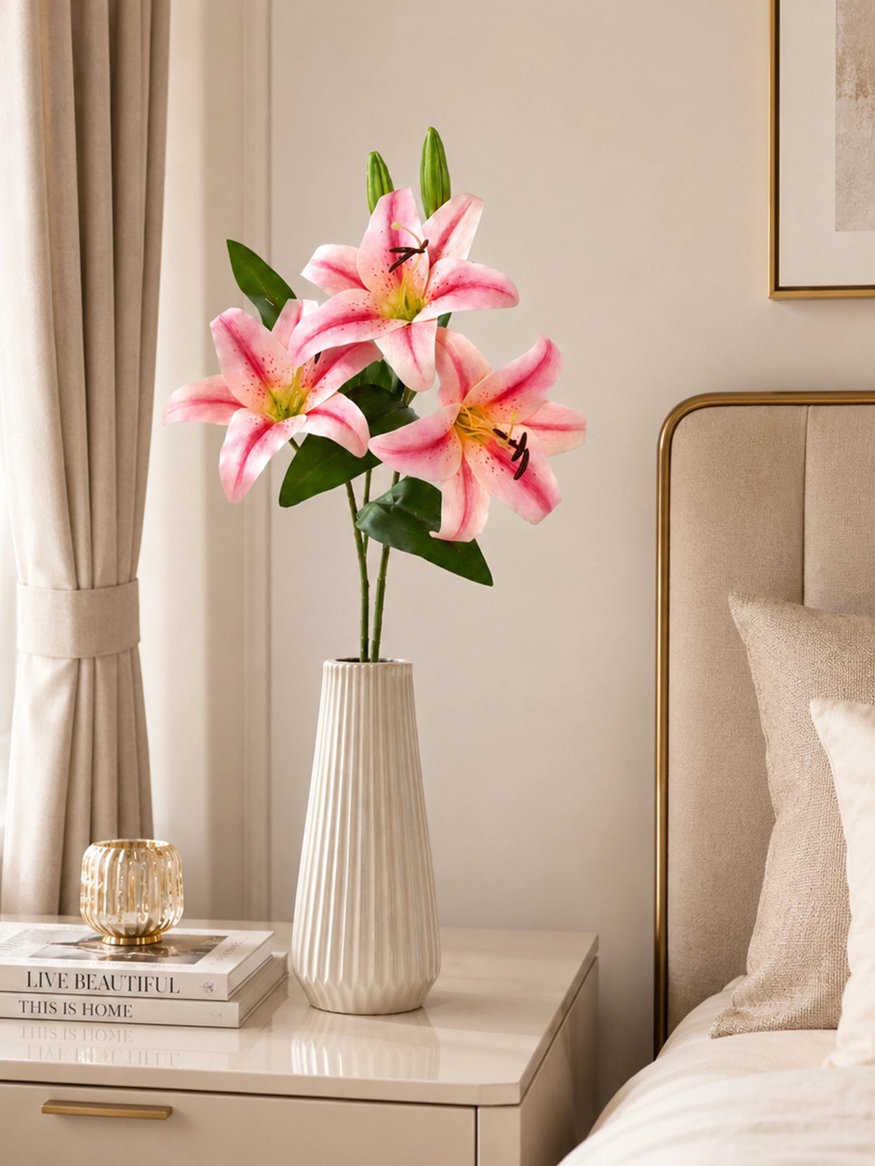 Artificial Lily Flower Stick | Pink | 88 cm