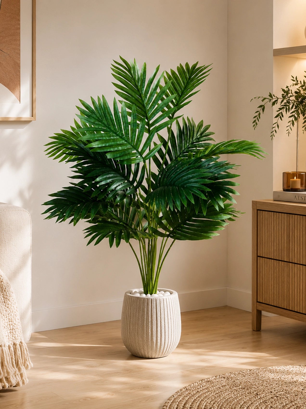 Artificial Areca Palm Plant | 80 cm | 18 Leaves | With Basic Pot