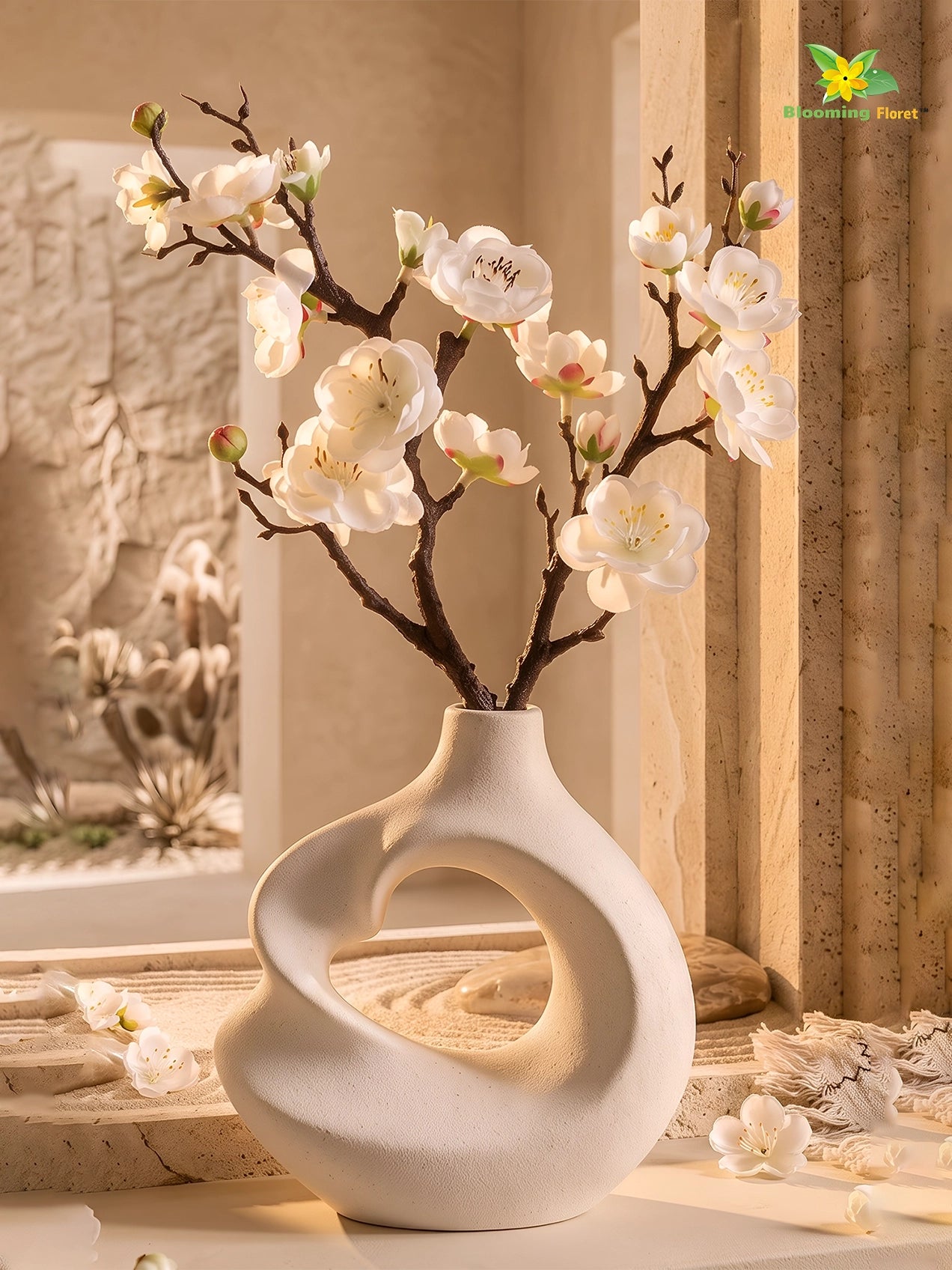 Small Plum Blossom Flower Stick | White | 35 cm | Set of 2