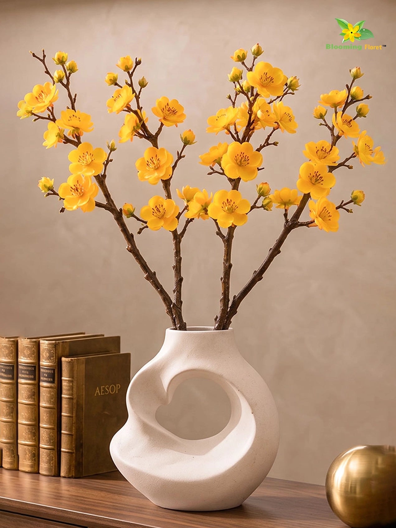 Small Plum Blossom Flower Stick | Yellow | 35 cm | Set of 4