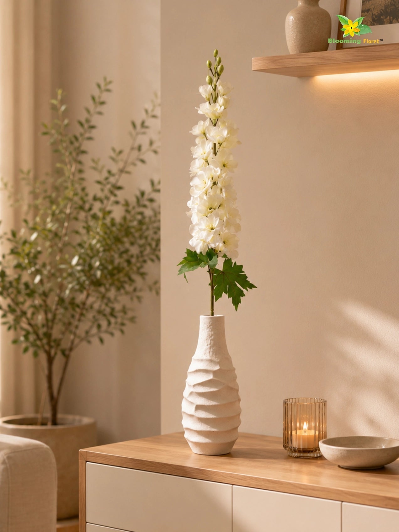 Delphinium Flower Stick | White | 88 cm