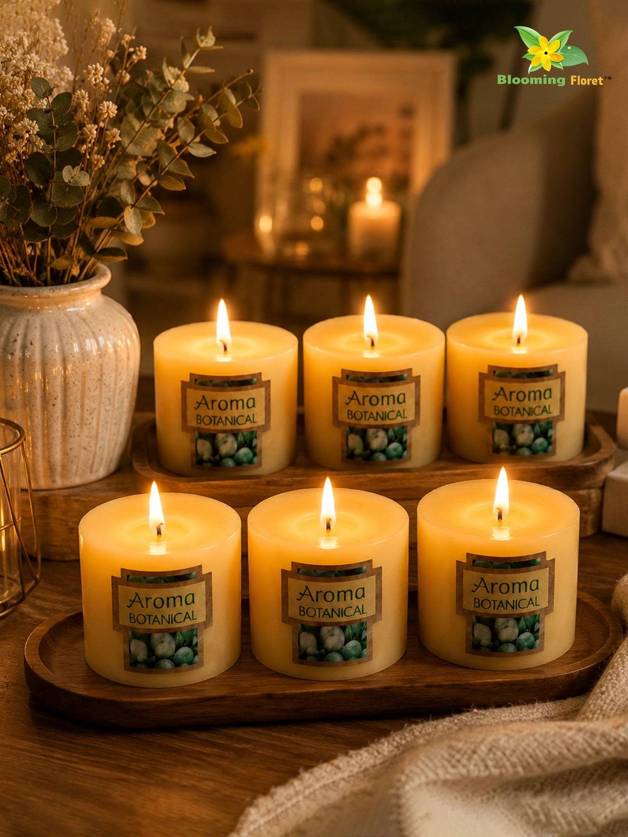Lime Basil & Citrus Scented Pillar Candles | 5 cm | Set of 2, 6 Pcs