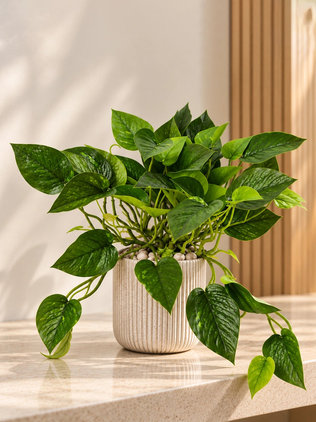 Artificial Money Plant | Green Leaves | 35 cm | 36 Leaves | With Basic Black Pot