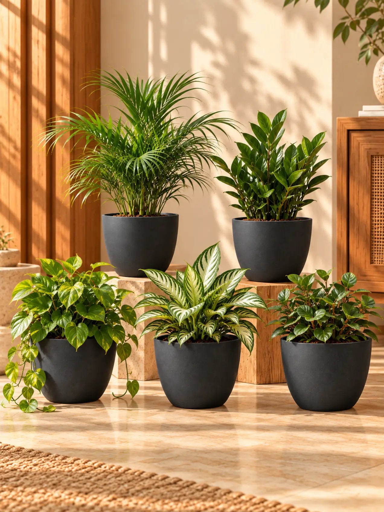 Black Round Planter | 17 cm | Set of 5