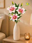 Artificial Lily Flower Stick | White & Dark Pink | 78 cm