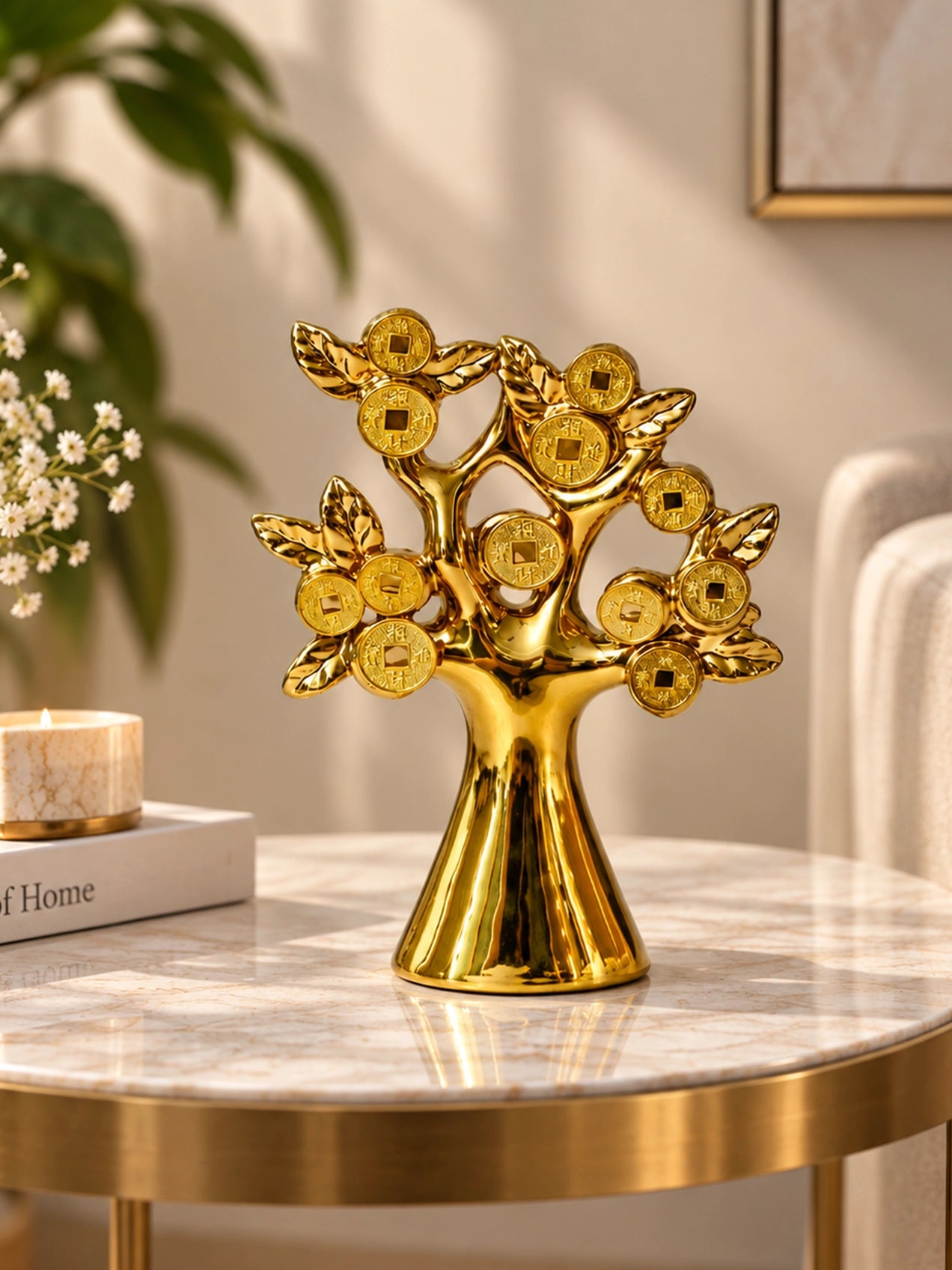 Golden Coin Sculpture Tree | 27 cm