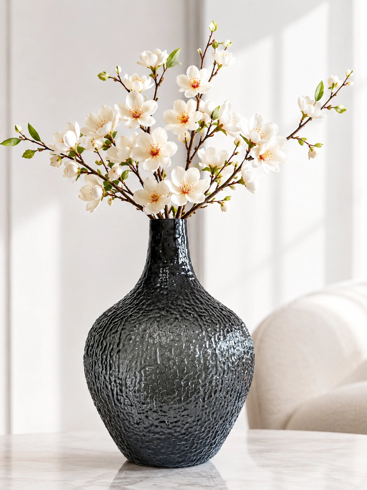 Globular Glass Vase | Black | 25 cm