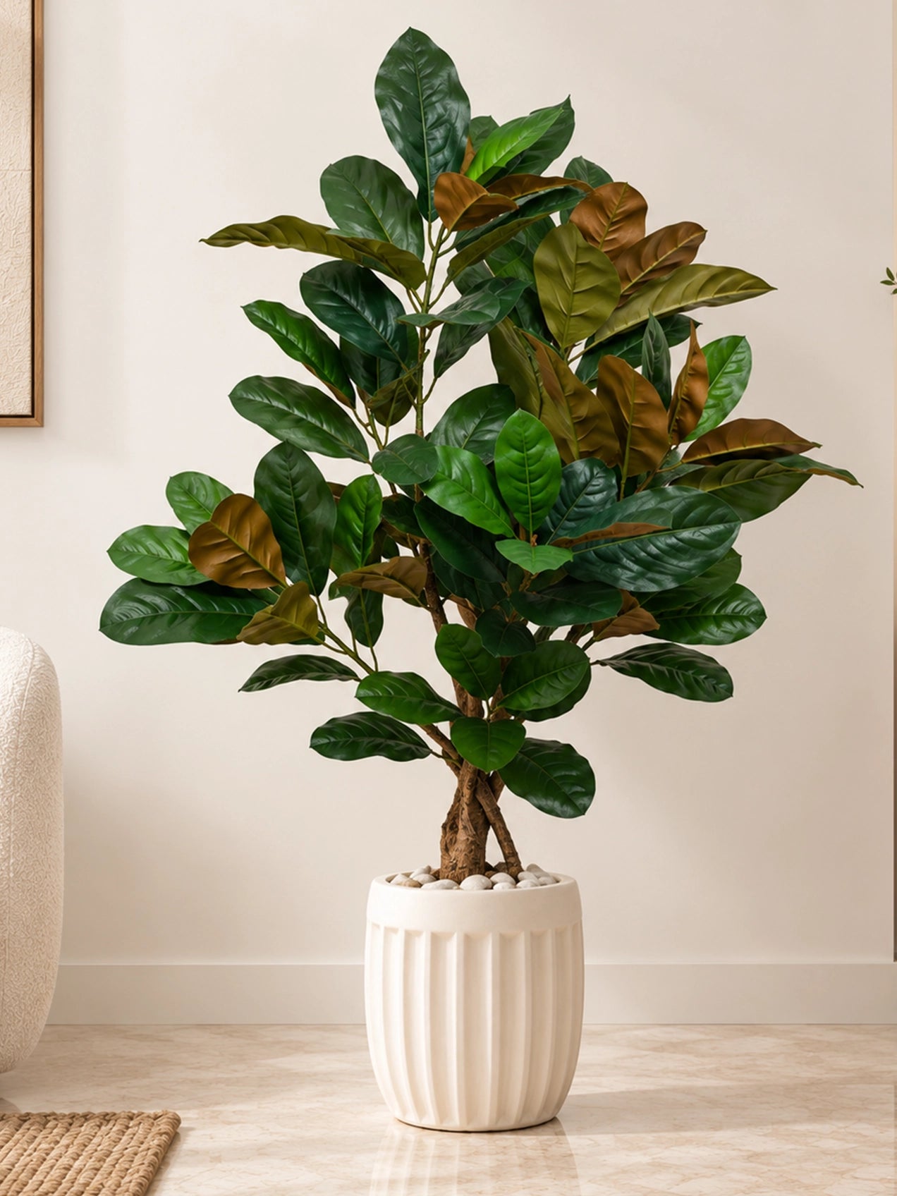 Artificial Croton Tree Plant | Green Leaves | 110 cm | With Basic Pot