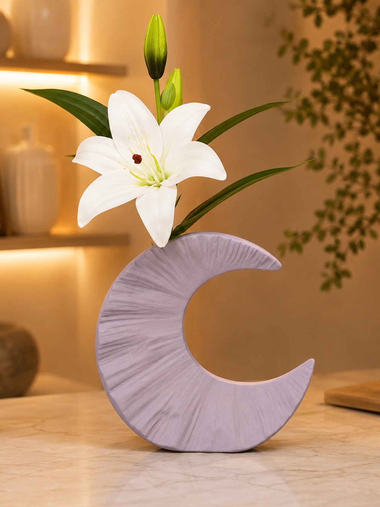 Half-Moon Ceramic Vase | Light Purple | 18 cm