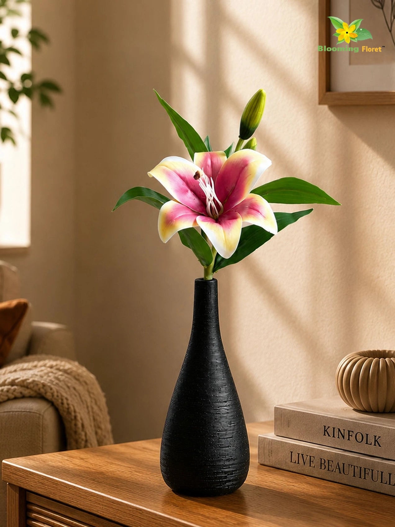 Artificial Lily Flower Stick | Yellow, Red | 35 cm