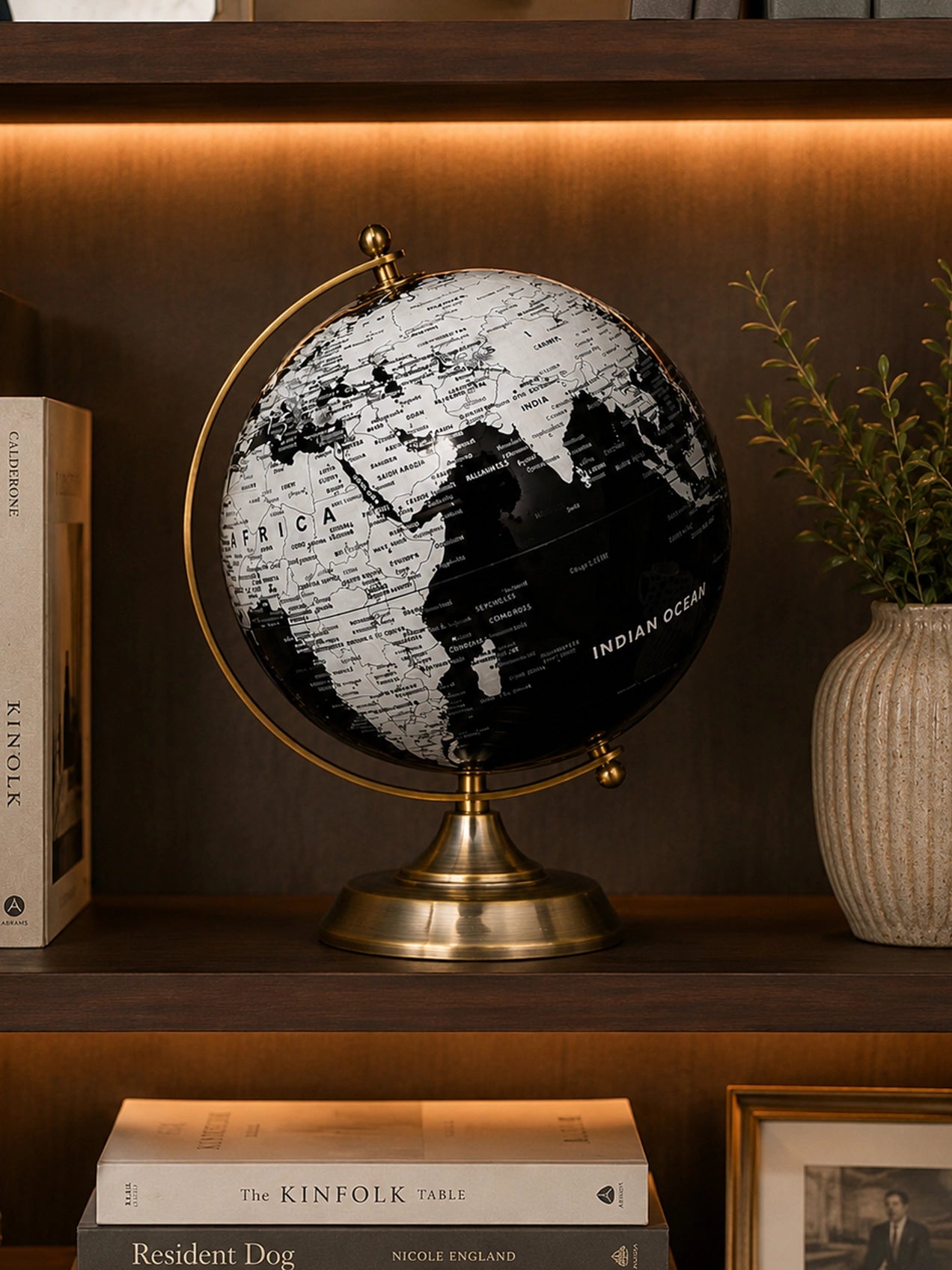 Silver & Black Globe | Lifted Metal Stand | 32 cm