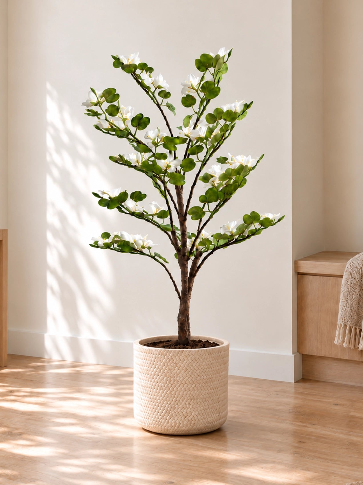 Artificial Bauhinia Plant | White Flowers | 160 cm | With Basic Pot