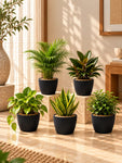 Elegant Ribbed Melamine Pot | Black | 15 cm | Set of 5